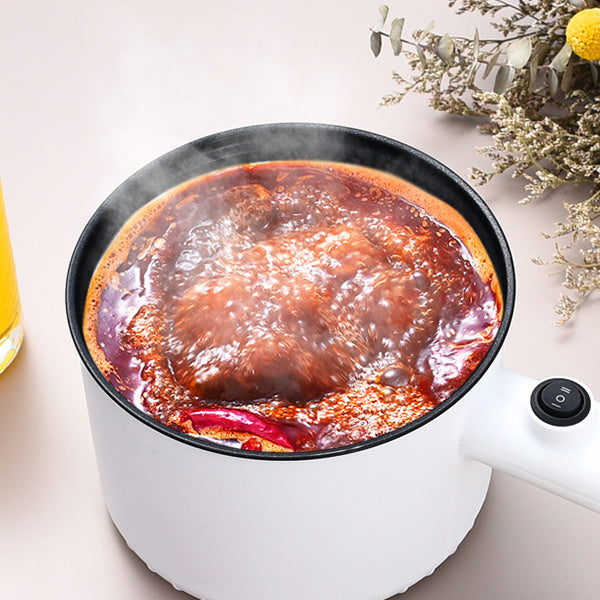 Non-Stick White Electric Hotpot 450W Multifunctional Direct Power Cooker For Noodles Egg Steam With Handle - 18cm - Shop N Save