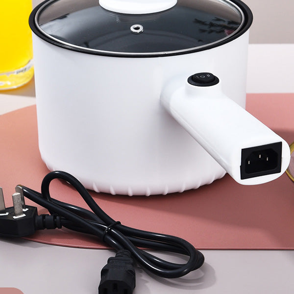 Non-Stick White Electric Hotpot 450W Multifunctional Direct Power Cooker For Noodles Egg Steam With Handle - 18cm - Shop N Save