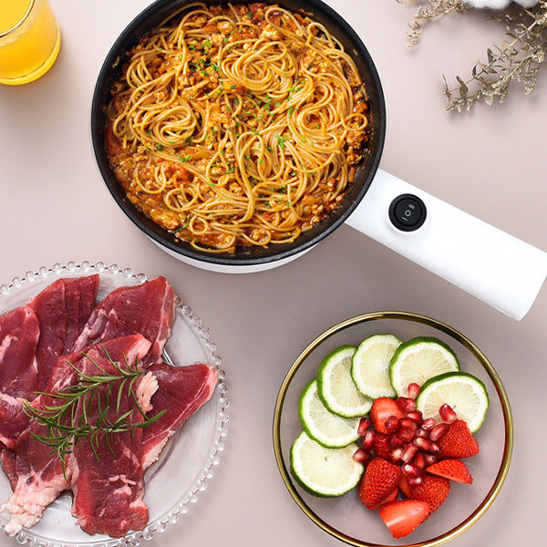 Non-Stick White Electric Hotpot 450W Multifunctional Direct Power Cooker For Noodles Egg Steam With Handle - 18cm - Shop N Save