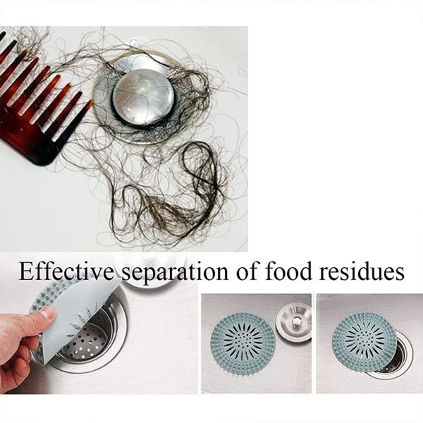 Kitchen Bathroom Sink Drain Filter Shower Strainer Hair Catcher Silicone Durable Bathtub Universal Cover Stopper - Blue - Shop N Save