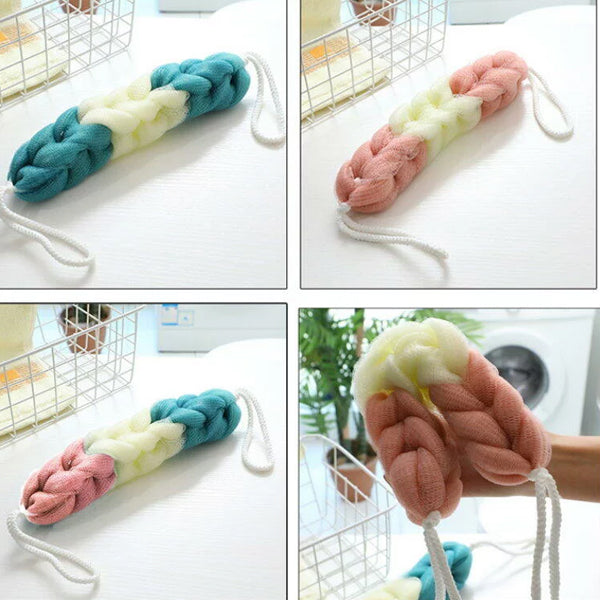 Long Size Bath Strip Rub Back Bath Flower Ball Bathroom Bathing Scrubber Cleaning Body Washing Cleaner Cleansing Hanging Wash Exfoliator - Blue