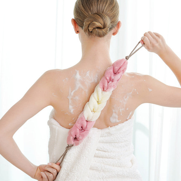 Long Size Bath Strip Rub Back Bath Flower Ball Bathroom Bathing Scrubber Cleaning Body Washing Cleaner Cleansing Hanging Wash Exfoliator - Pink White