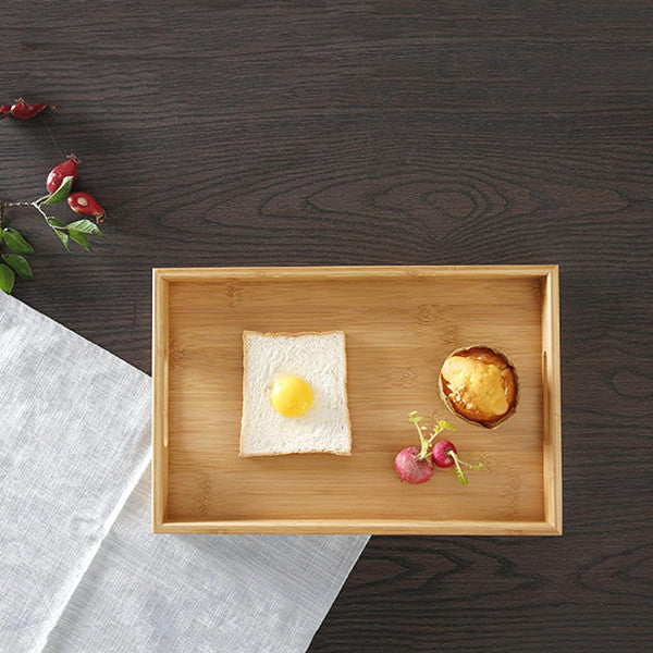 Wooden High-Quality Bamboo Material Serving Tray Double Handles Hard Wood Food Tray