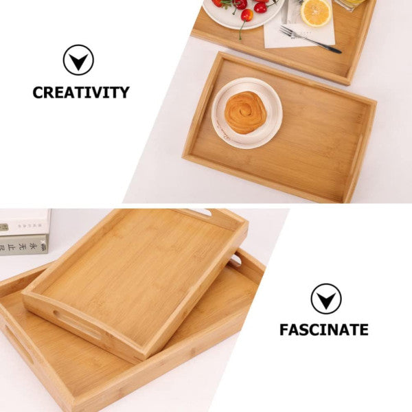Wooden High-Quality Bamboo Material Serving Tray Double Handles Hard Wood Food Tray