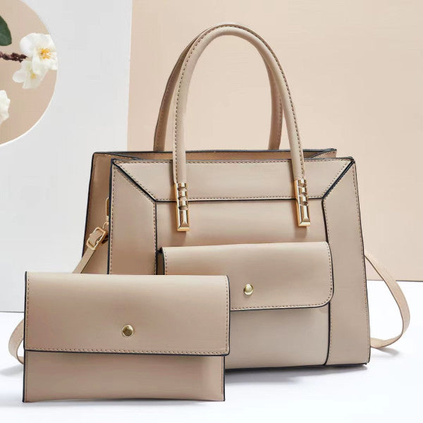 Premium PU Leather Zipper Closure Two Pieces Bag Set - Apricot - Shop N Save