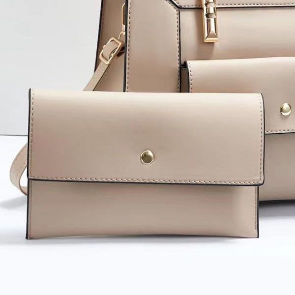 Premium PU Leather Zipper Closure Two Pieces Bag Set - Apricot - Shop N Save