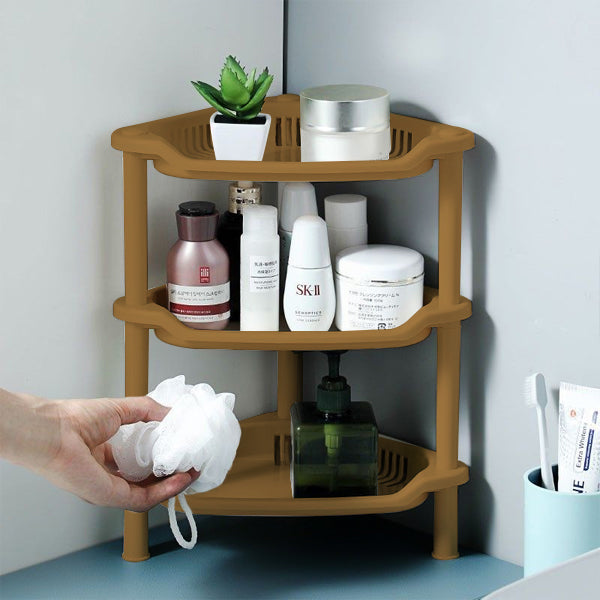 Three Tier Easy Assembling Corner Storage Rack - Brown - Shop N Save