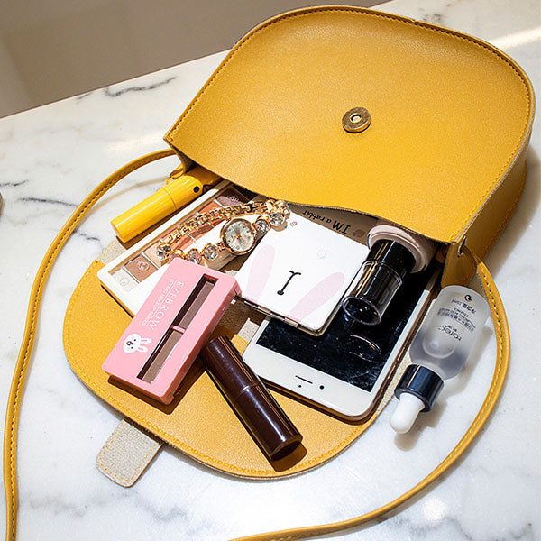 Synthetic Leather Shoulder Strap Magnetic Button Lock Women Mini Shoulder Bag - Yellow