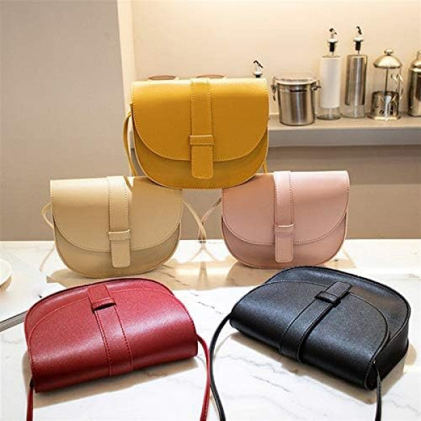 Synthetic Leather Shoulder Strap Magnetic Button Lock Women Mini Shoulder Bag - Yellow