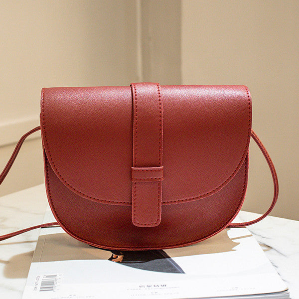 Synthetic Leather Shoulder Strap Magnetic Button Lock Women Mini Shoulder Bag - Wine Red