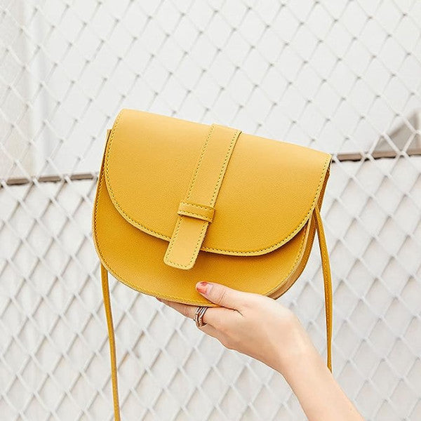 Synthetic Leather Shoulder Strap Magnetic Button Lock Women Mini Shoulder Bag - Yellow