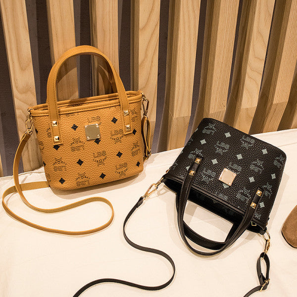 Synthetic Leather Zipper Closure Letter Printed Shoulder Strap Premium Quality Mini Handbags - Brown