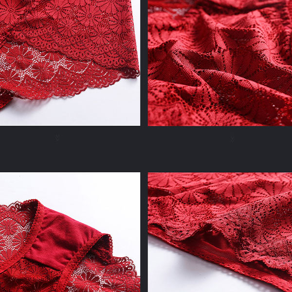 See Through Floral Lace Patched Summer Thin Fabric Women Underwear - Navy Color