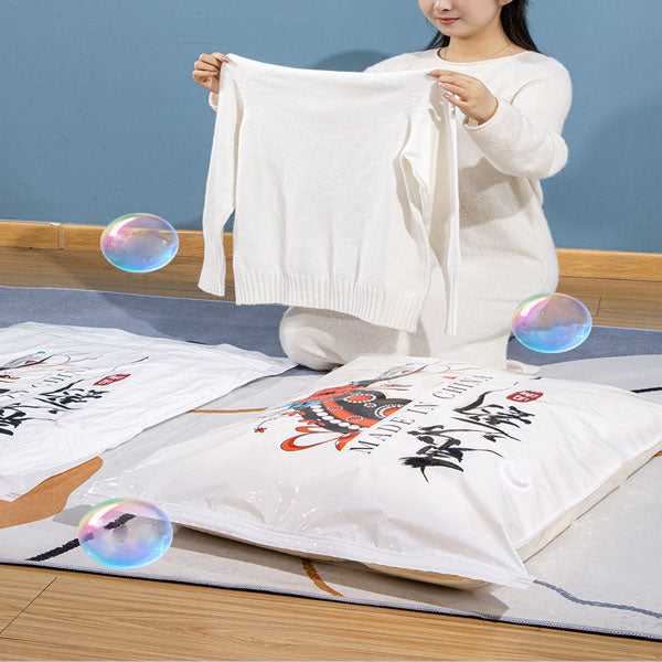 Cartoon Print Vacuum Compression Large Thick Coat Vacuum Storage Bags - 80 x 100cm - White