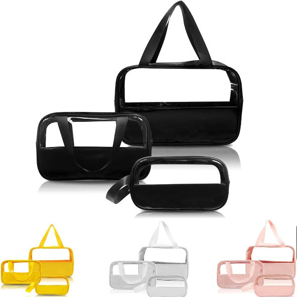 Portable Travel Bags 3PCs Double Handle Makeup & Cosmetics Storage Wide Space Personal Accessories Water Resistant & Stylish Synthetic Leather Design - Shop N Save