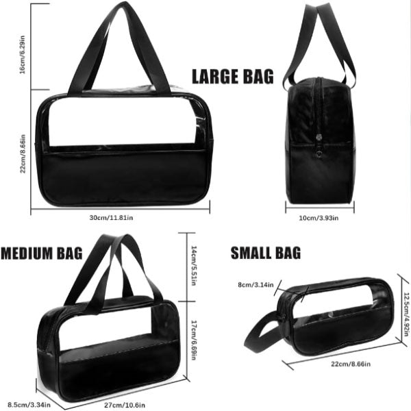 Portable Travel Bags 3PCs Double Handle Makeup & Cosmetics Storage Wide Space Personal Accessories Water Resistant & Stylish Synthetic Leather Design - Shop N Save