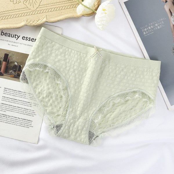 Romantic Lace French Cut Panties Slim Fit Elastic High Waist Underwear for Women - Light Green