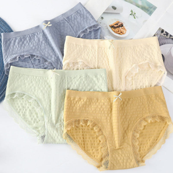 Romantic Lace French Cut Panties Slim Fit Elastic High Waist Underwear for Women - Red - Shop N Save