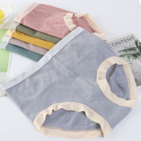 Ribbed Pattern Elastic Waist French Cut Panties Soft Breathable Women's Underwear - Blue Ash