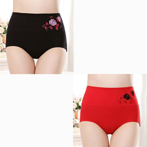High Elastic Waist Floral Print Girls Panty Brief Women Undergarments Soft Fabric Underwear - Black - Shop N Save
