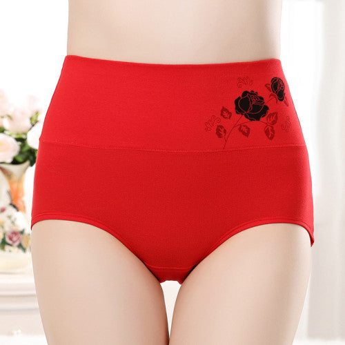 High Elastic Waist Floral Print Girls Panty Brief Women Undergarments Soft Fabric Underwear - Red - Shop N Save