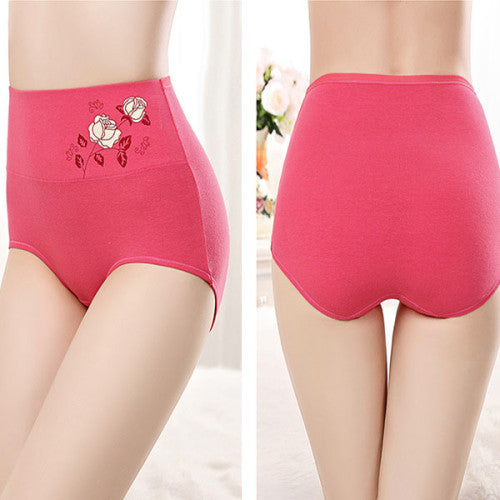 High Elastic Waist Floral Print Girls Panty Brief Women Undergarments Soft Fabric Underwear - Hot Pink - Shop N Save