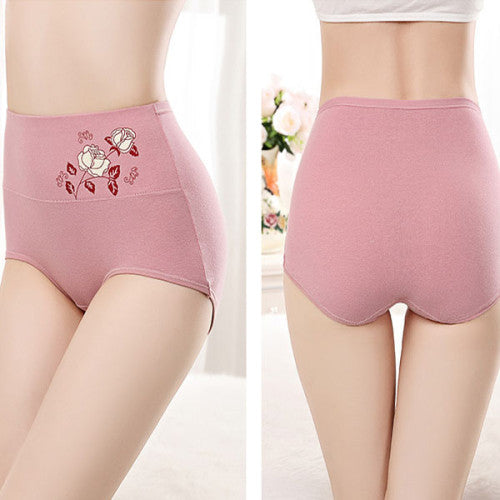 High Elastic Waist Floral Print Girls Panty Brief Women Undergarments Soft Fabric Underwear - Pink - Shop N Save