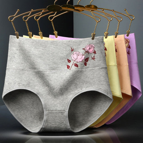 High Elastic Waist Floral Print Girls Panty Brief Women Undergarments Soft Fabric Underwear - Gray - Shop N Save