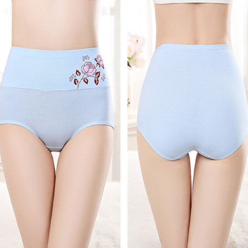 High Elastic Waist Floral Print Girls Panty Brief Women Undergarments Soft Fabric Underwear - Sky Blue - Shop N Save