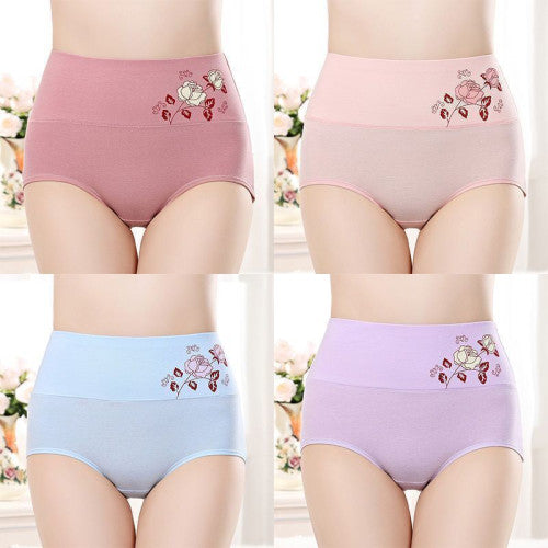 High Elastic Waist Floral Print Girls Panty Brief Women Undergarments Soft Fabric Underwear - Red - Shop N Save
