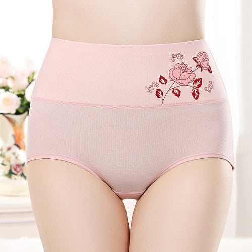 High Elastic Waist Floral Print Girls Panty Brief Women Undergarments Soft Fabric Underwear - Light Pink - Shop N Save
