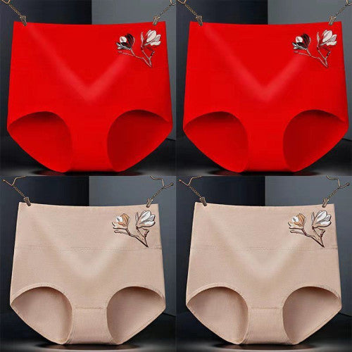 High Elastic Waist Underwear Briefs Women Undergarments Comfortable Summer Wear Panty - Red - Shop N Save