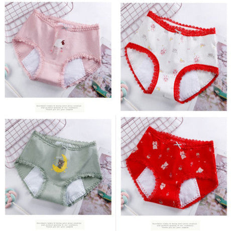 Printed Women Underwear High Waist Elastic Undergarments Lace Patched Breathable Soft Fabric Panty - White Red - Shop N Save
