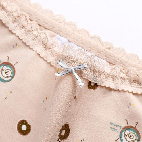 Printed Women Underwear High Waist Elastic Undergarments Lace Patched Breathable Soft Fabric Panty - Light Blue - Shop N Save