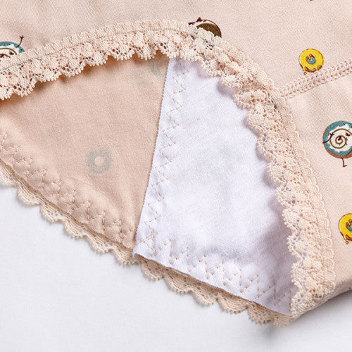 Printed Women Underwear High Waist Elastic Undergarments Lace Patched Breathable Soft Fabric Panty - White Red - Shop N Save