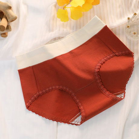 Floral Lace High Waist Briefs Stylish Soft Fabric Women's Underwear - Orange Red - Shop N Save