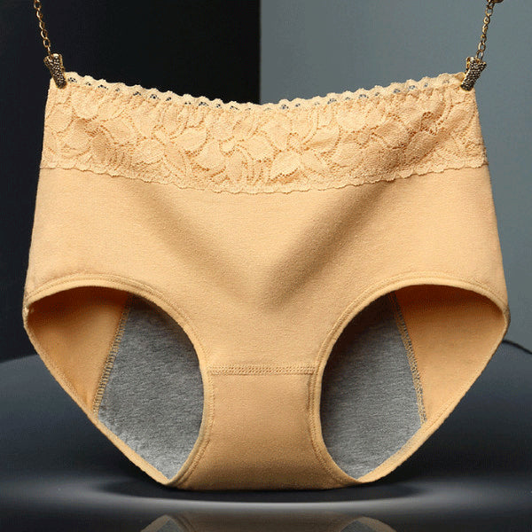 Elegant Lace High Waist Women's Brief Stylish Innerwear Comfortable Cotton Blends Underwear - Apricot - Shop N Save