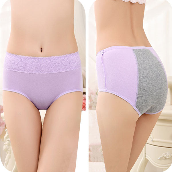Elegant Lace High Waist Women's Brief Stylish Innerwear Comfortable Cotton Blends Underwear - Purple - Shop N Save