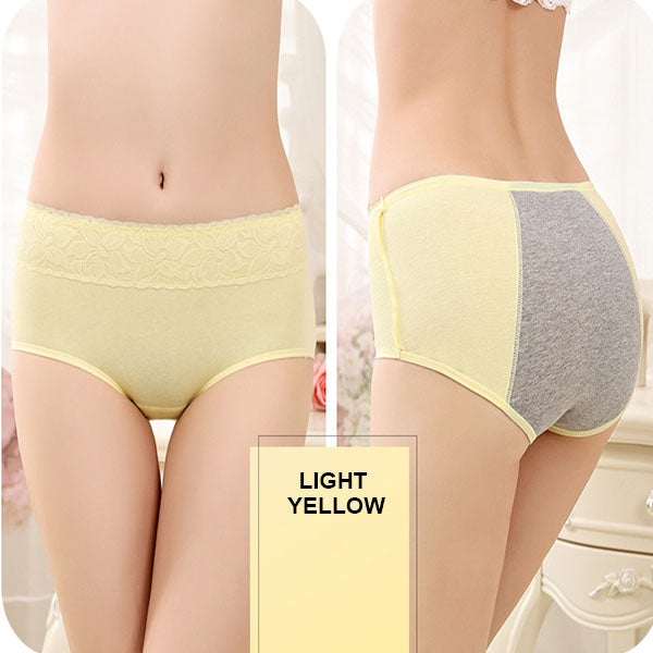 Elegant Lace High Waist Women's Brief Stylish Innerwear Comfortable Cotton Blends Underwear - Light Yellow - Shop N Save