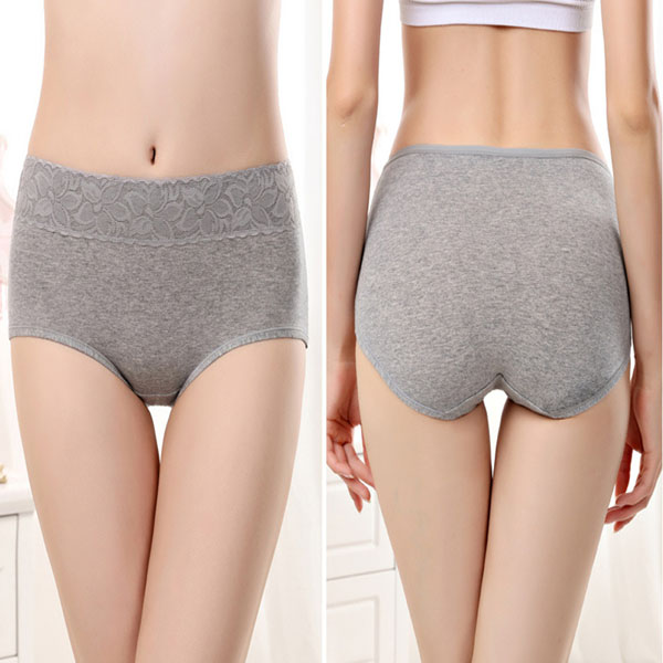 Elegant Lace High Waist Women's Brief Stylish Innerwear Comfortable Cotton Blends Underwear - Gray - Shop N Save