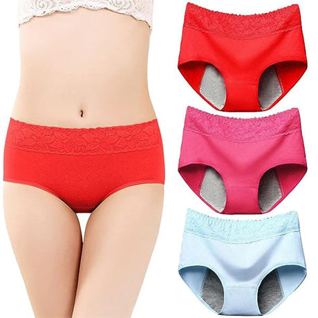 Elegant Lace High Waist Women's Brief Stylish Innerwear Comfortable Cotton Blends Underwear - Pink Red - Shop N Save