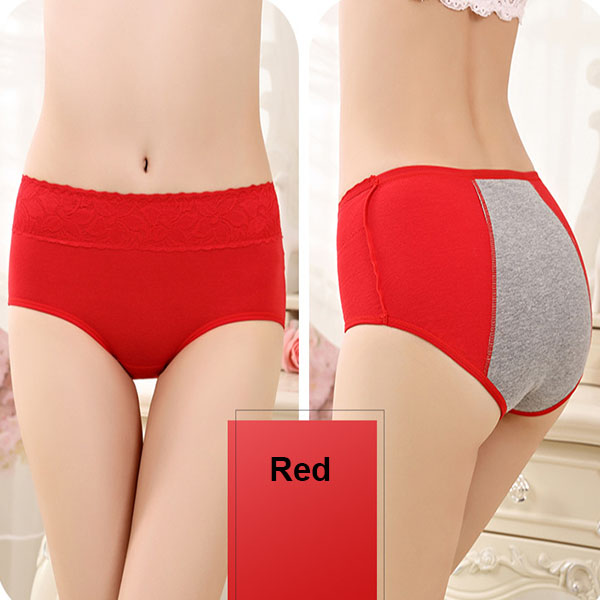 Elegant Lace High Waist Women's Brief Stylish Innerwear Comfortable Cotton Blends Underwear - Red - Shop N Save