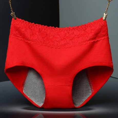 Elegant Lace High Waist Women's Brief Stylish Innerwear Comfortable Cotton Blends Underwear - Red - Shop N Save