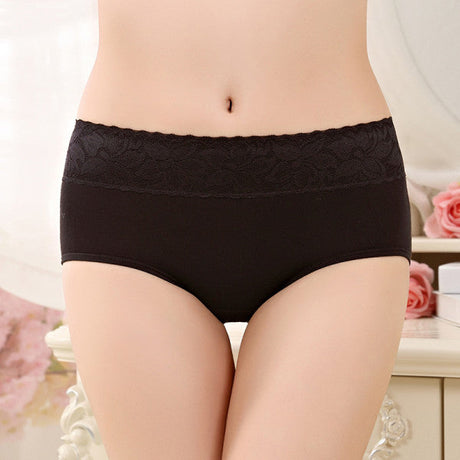 Elegant Lace High Waist Women's Brief Stylish Innerwear Comfortable Cotton Blends Underwear - Black - Shop N Save