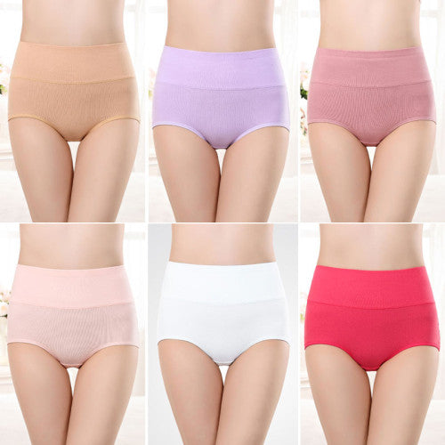 Belly Shaper High Elastic Waist Underwear Brief Stylish Plain Color Women Undergarments - Light Pink - Shop N Save