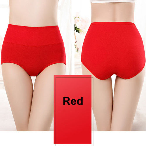 Belly Shaper High Elastic Waist Underwear Brief Stylish Plain Color Women Undergarments - Red - Shop N Save