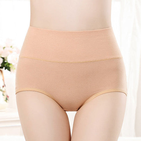 Belly Shaper High Elastic Waist Underwear Brief Stylish Plain Color Women Undergarments - Apricot - Shop N Save