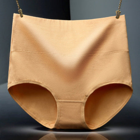 Belly Shaper High Elastic Waist Underwear Brief Stylish Plain Color Women Undergarments - Apricot - Shop N Save