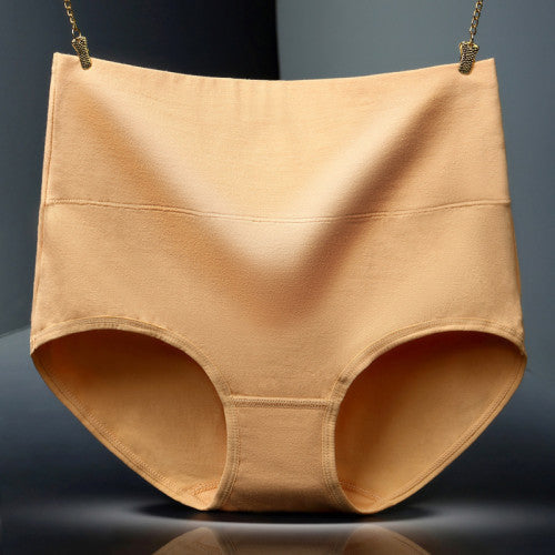 Belly Shaper High Elastic Waist Underwear Brief Stylish Plain Color Women Undergarments - Apricot - Shop N Save