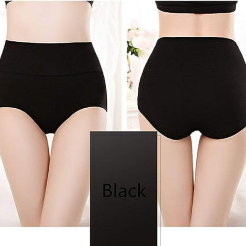 Belly Shaper High Elastic Waist Underwear Brief Stylish Plain Color Women Undergarments - Black - Shop N Save